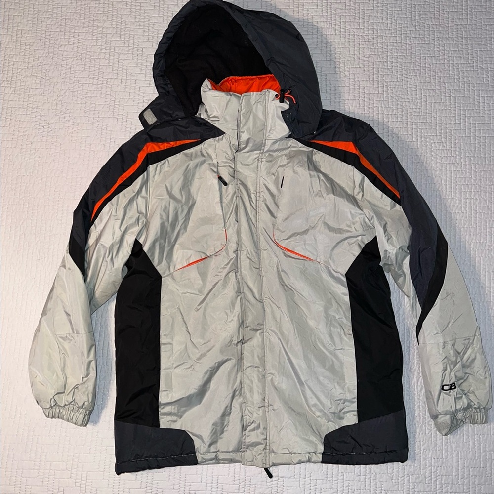CB Sport Snowboard Gray and Black Hooded Jacket with Orange Accents Size Large